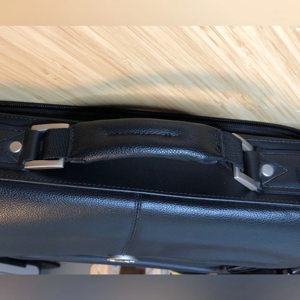 Vintage Dell Unisex Faux Black Leather Laptop Briefcase, with Strap, 16”x13”x4”